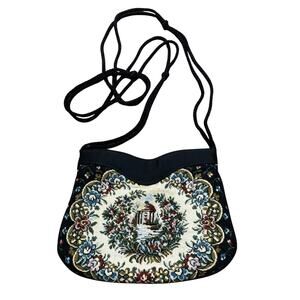 Vintage tapestry evening bag purse vintage 1970’s black & floral petit point